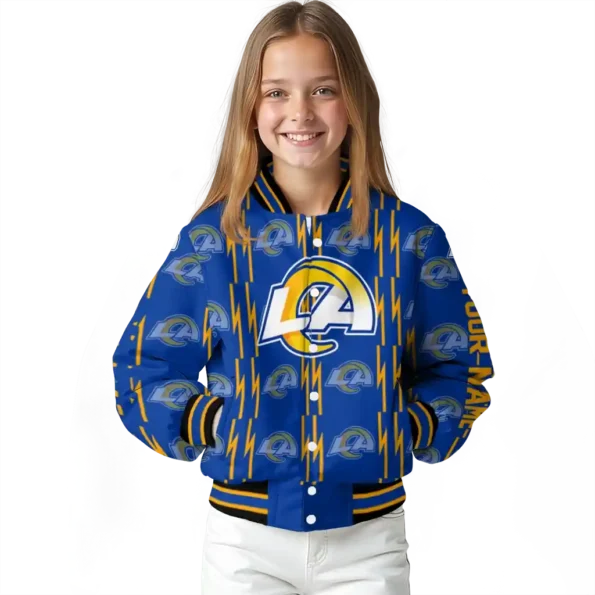 custom los angeles rams bolt stripe blue varsity jacket top rated