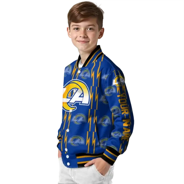 custom los angeles rams bolt stripe blue varsity jacket trendy
