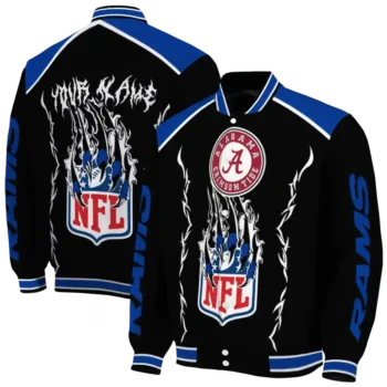 custom los angeles rams claw blood blue black varsity jacket fashion forward