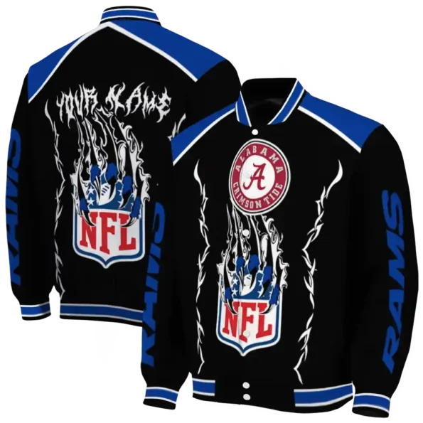 custom los angeles rams claw blood blue black varsity jacket fashion forward