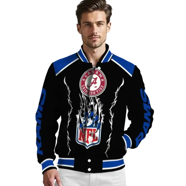 custom los angeles rams claw blood blue black varsity jacket high quality