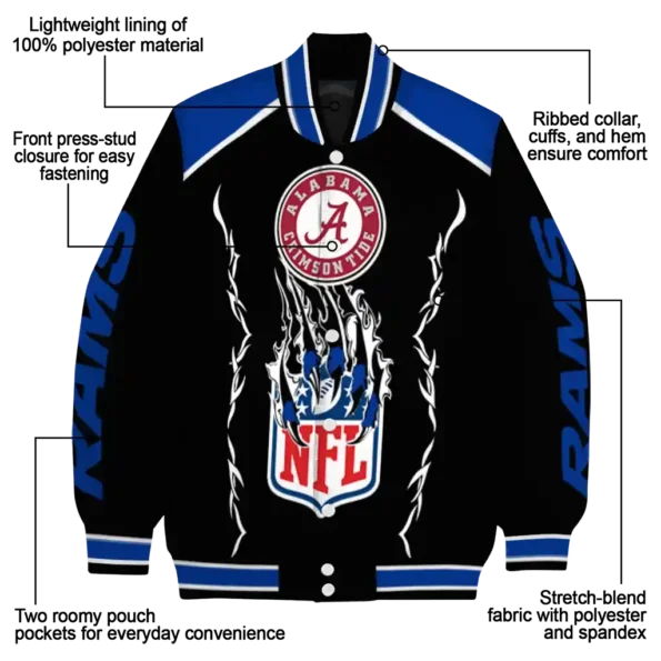 custom los angeles rams claw blood blue black varsity jacket new arrival