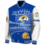 custom los angeles rams ferris arena blue white varsity jacket best selling