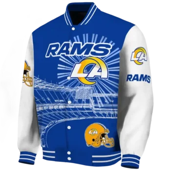 custom los angeles rams ferris arena blue white varsity jacket best selling