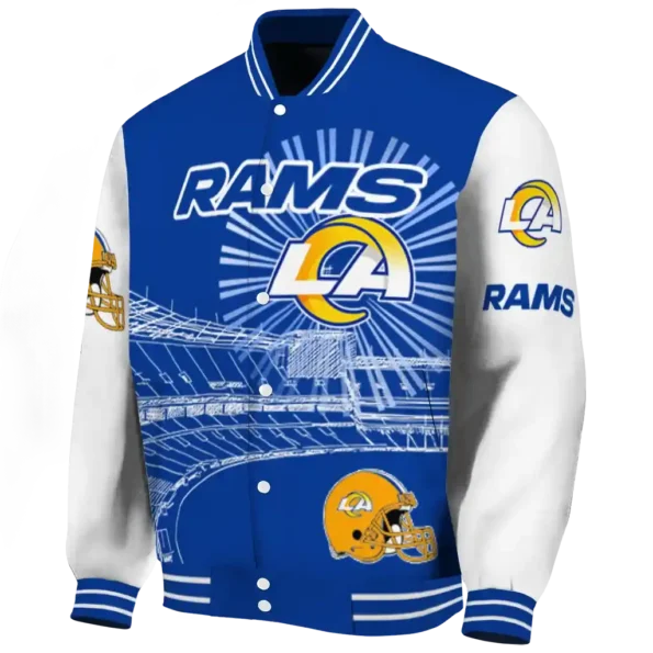 custom los angeles rams ferris arena blue white varsity jacket best selling