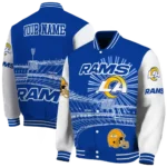 custom los angeles rams ferris arena blue white varsity jacket best selling
