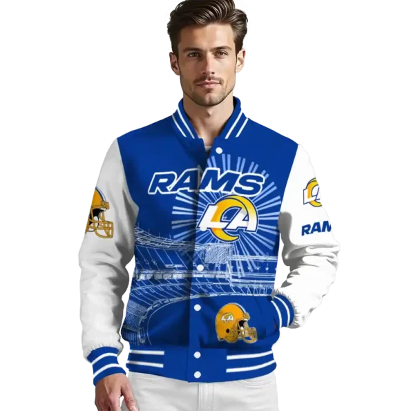 custom los angeles rams ferris arena blue white varsity jacket high quality