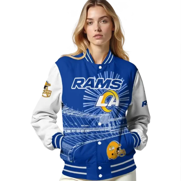 custom los angeles rams ferris arena blue white varsity jacket latest model