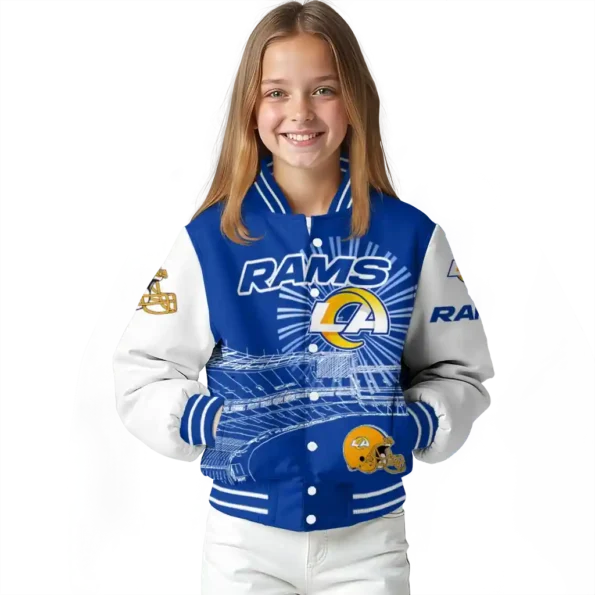 custom los angeles rams ferris arena blue white varsity jacket top rated