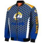 custom los angeles rams hexagon grid blue bomber jacket best selling