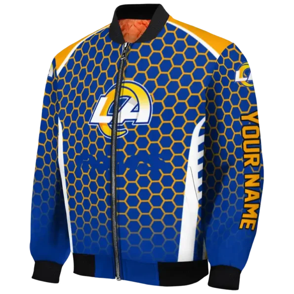 custom los angeles rams hexagon grid blue bomber jacket best selling