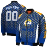 custom los angeles rams hexagon grid blue bomber jacket best selling