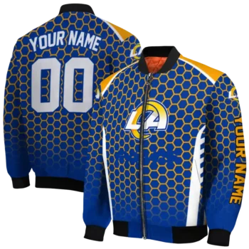 custom los angeles rams hexagon grid blue bomber jacket fashion forward