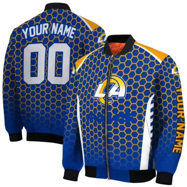 custom los angeles rams hexagon grid blue bomber jacket fashion forward