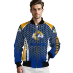 custom los angeles rams hexagon grid blue bomber jacket best selling