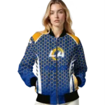 custom los angeles rams hexagon grid blue bomber jacket best selling