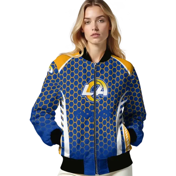 custom los angeles rams hexagon grid blue bomber jacket latest model