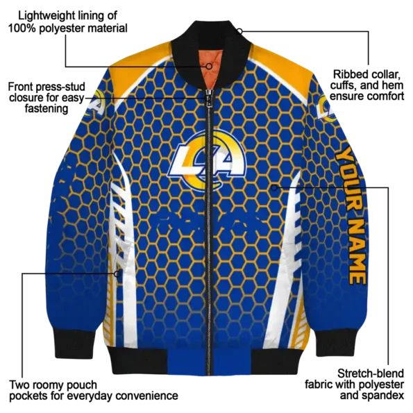 custom los angeles rams hexagon grid blue bomber jacket new arrival