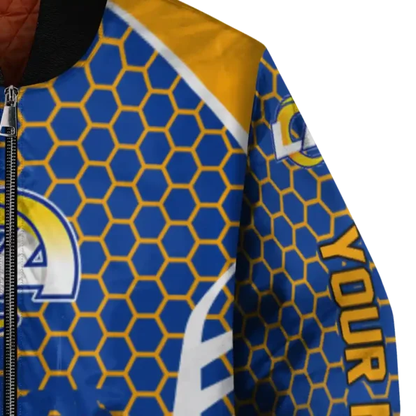 custom los angeles rams hexagon grid blue bomber jacket premium grade