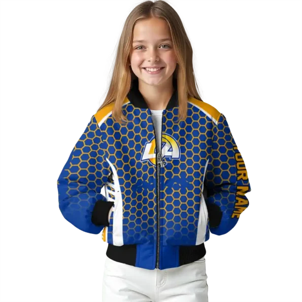 custom los angeles rams hexagon grid blue bomber jacket top rated