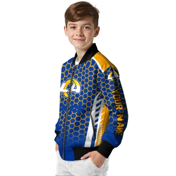 custom los angeles rams hexagon grid blue bomber jacket trendy