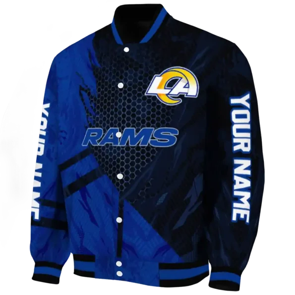 custom los angeles rams hexagon mesh blue black varsity jacket best selling