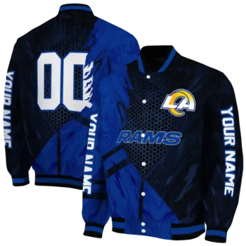 custom los angeles rams hexagon mesh blue black varsity jacket fashion forward