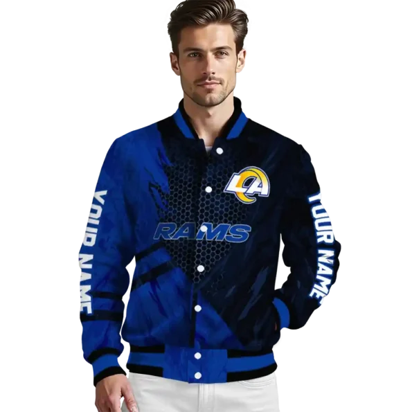 custom los angeles rams hexagon mesh blue black varsity jacket high quality