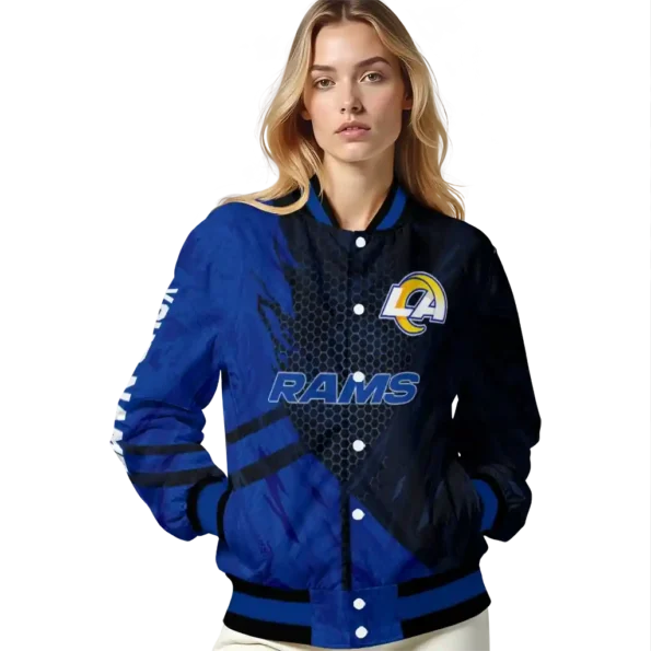 custom los angeles rams hexagon mesh blue black varsity jacket latest model