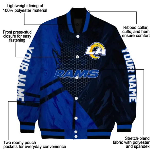 custom los angeles rams hexagon mesh blue black varsity jacket new arrival
