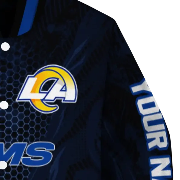 custom los angeles rams hexagon mesh blue black varsity jacket premium grade