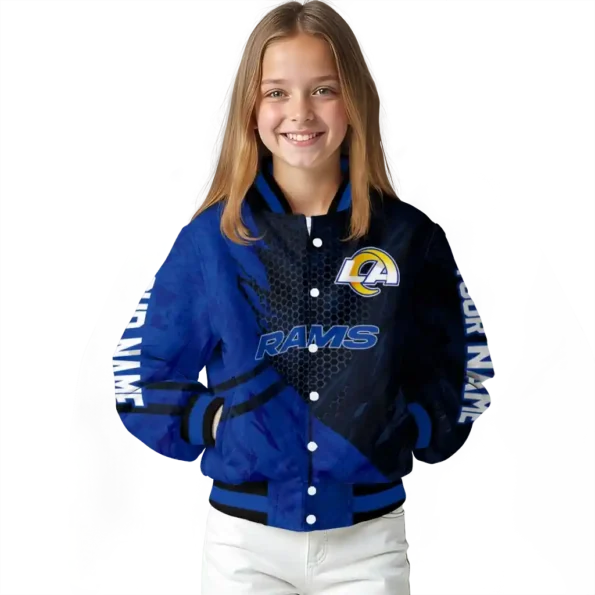 custom los angeles rams hexagon mesh blue black varsity jacket top rated