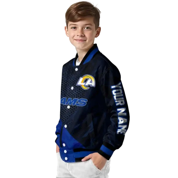 custom los angeles rams hexagon mesh blue black varsity jacket trendy