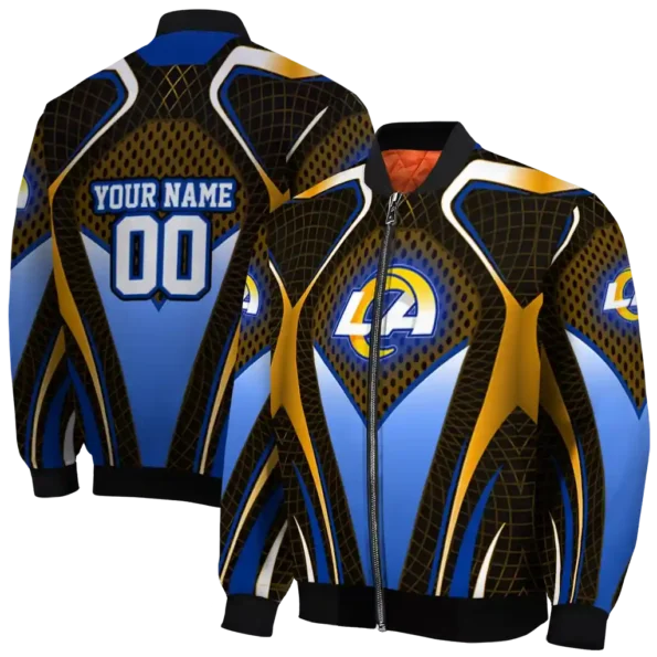 custom los angeles rams mesh chest orange crocs black bomber jacket fashion forward