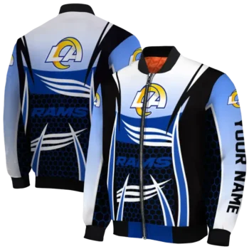 custom los angeles rams mesh effect blue black bomber jacket fashion forward