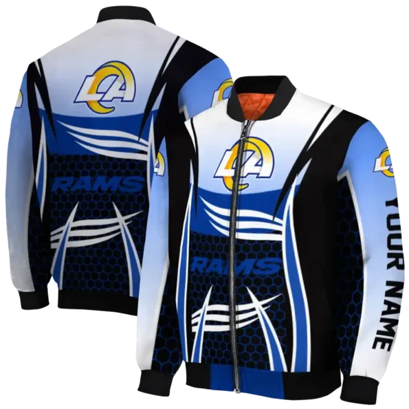 custom los angeles rams mesh effect blue black bomber jacket fashion forward