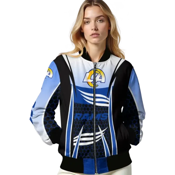 custom los angeles rams mesh effect blue black bomber jacket latest model