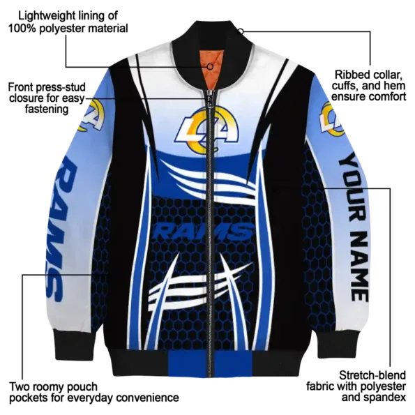 custom los angeles rams mesh effect blue black bomber jacket new arrival