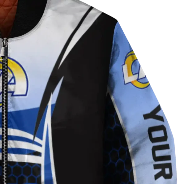 custom los angeles rams mesh effect blue black bomber jacket premium grade