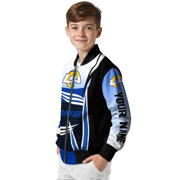 custom los angeles rams mesh effect blue black bomber jacket trendy