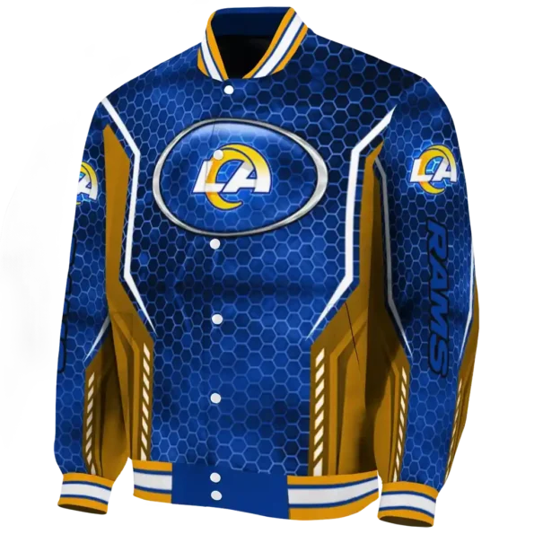 custom los angeles rams power plate blue varsity jacket best selling