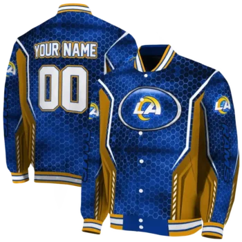 custom los angeles rams power plate blue varsity jacket fashion forward