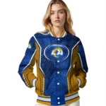 custom los angeles rams power plate blue varsity jacket best selling