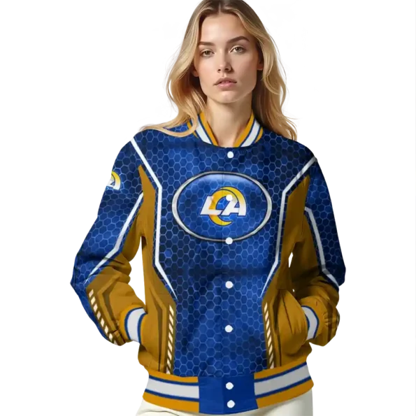 custom los angeles rams power plate blue varsity jacket latest model