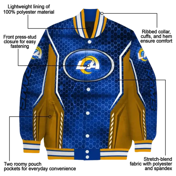 custom los angeles rams power plate blue varsity jacket new arrival