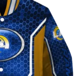 custom los angeles rams power plate blue varsity jacket best selling