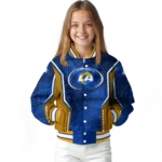 custom los angeles rams power plate blue varsity jacket best selling