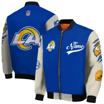 custom los angeles rams razorback outline blue nude bomber jacket fashion forward
