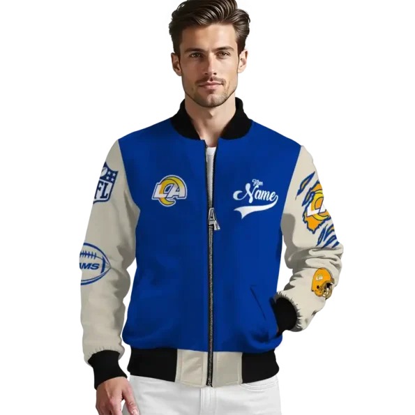 custom los angeles rams razorback outline blue nude bomber jacket high quality