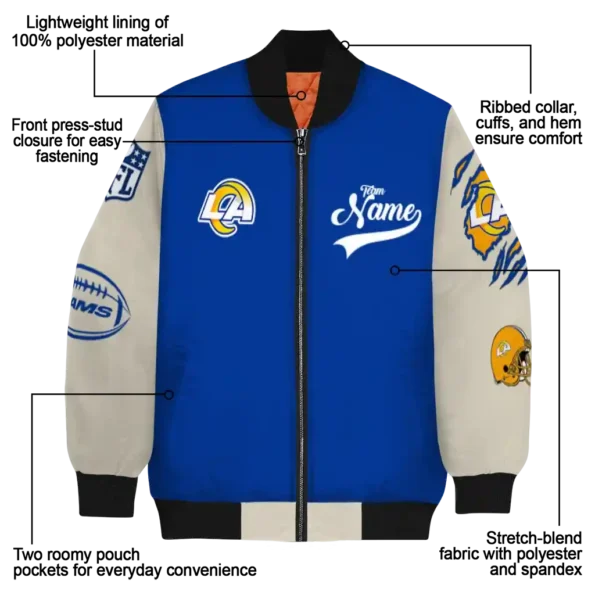 custom los angeles rams razorback outline blue nude bomber jacket new arrival